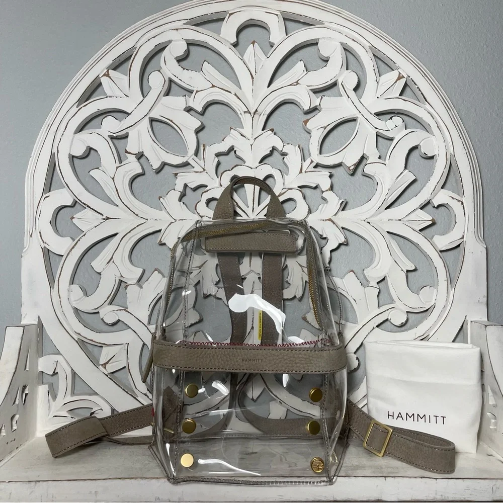 SOLD Hammitt Los Angeles Hunter Medium Clear Backpack Grey Natural Brushed Gold - Picture 6 of 6